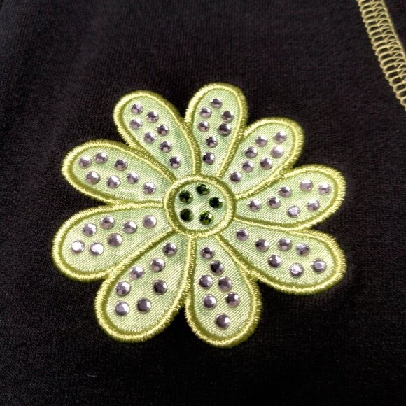 The Quacker Factory Vest Plus Size 1X Black Neon Green Stitching Daisy Bling Zip - Picture 8 of 11